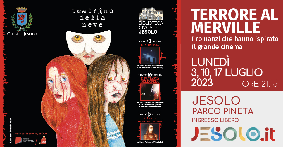 Terrore al Merville 03-10-17 luglio 2023 al parco Pineta di Jesolo. Immagini di donne sfregiate su sfondo nero