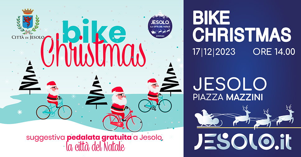 Bike Christmas Jesolo: immagine di tre babbi natale che corrono in bici