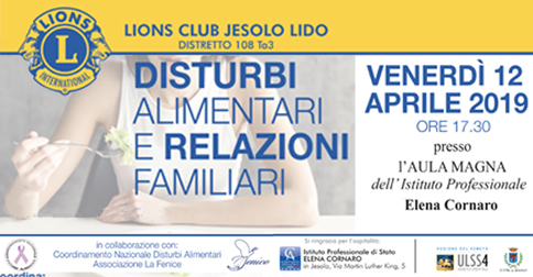 Disturbi alimentari e relazioni familiari - conferenza a Jesolo venerdì 12 aprile 2019