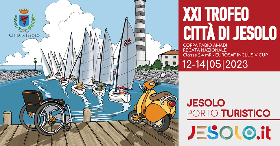 XXI Trofeo Città di Jesolo 2023 Porto turistico 12 e 14 maggio 2023: immagine del mare con barche a vela e un faro.