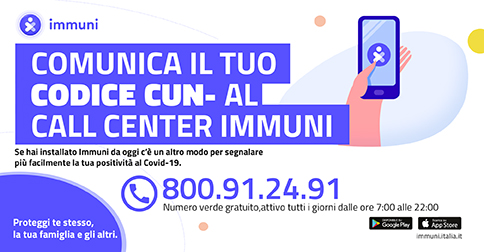 Comunica il tuo codice CUN al call center Immuni