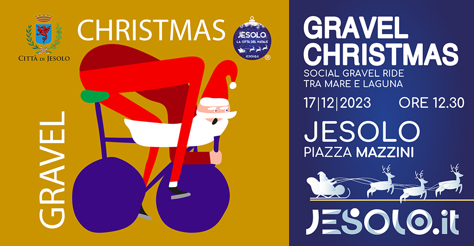 Gravel Christmas Jesolo: immagine di babbo natale che correi in bici