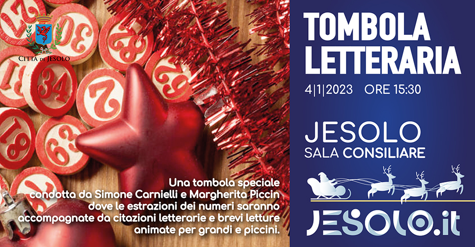 Tombola letteraria a Jesolo mercoledì 4 gennaio 2022 - Immagine dei numeri della tombola e decorazioni natalizie
