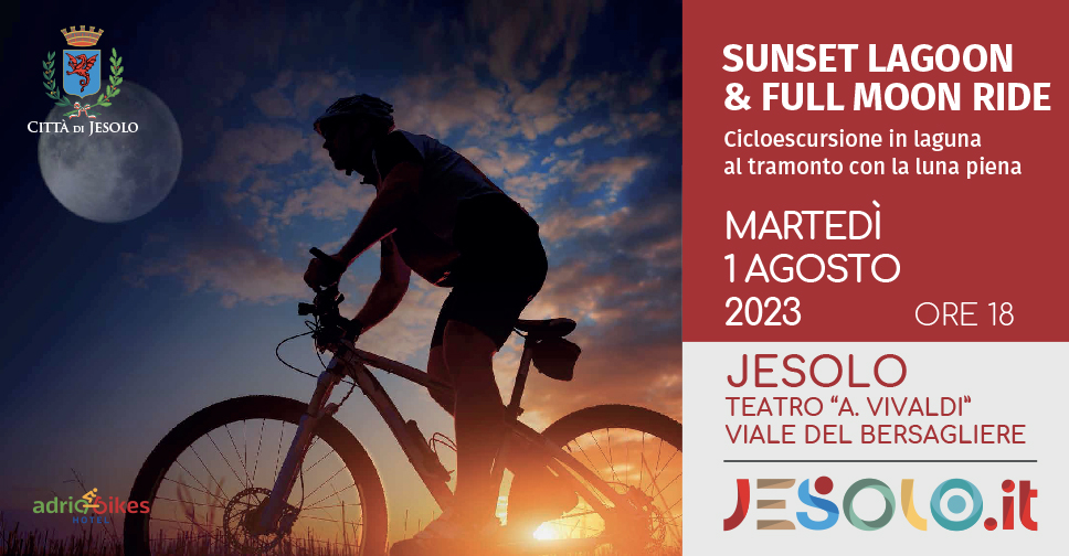 Cicloescursioni guidate adriabikes a Jesolo e dintorni 1 agosto. Foto di un ciclista al tramonto