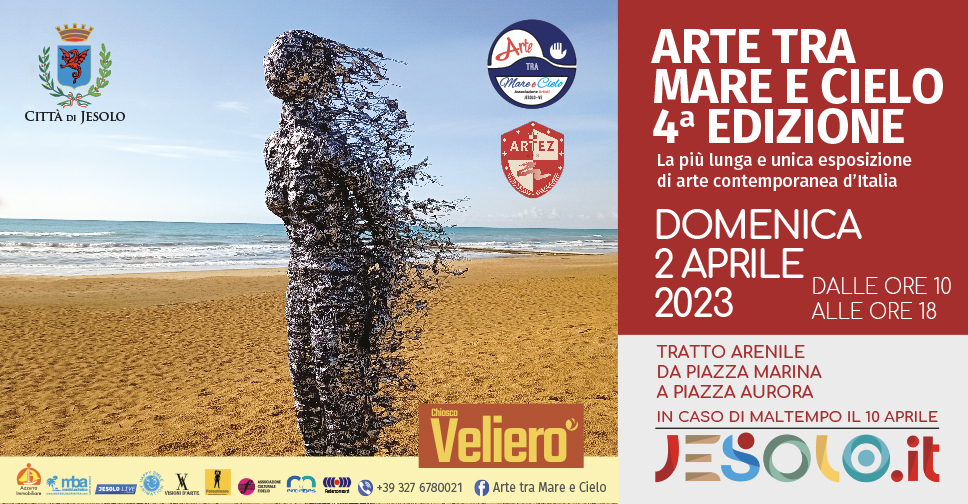 Collettiva di arte contemporanea in spiaggia a Jesolo il 2 aprile 2023