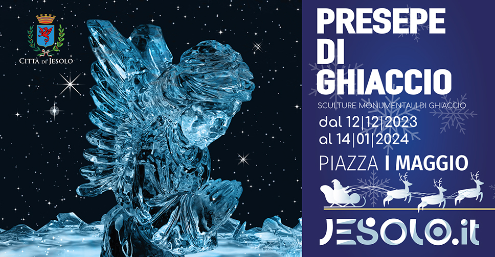 Presepe di Ghiaccio a Jesolo -  Piazza Primo Maggio -foto angelo di ghiaccio