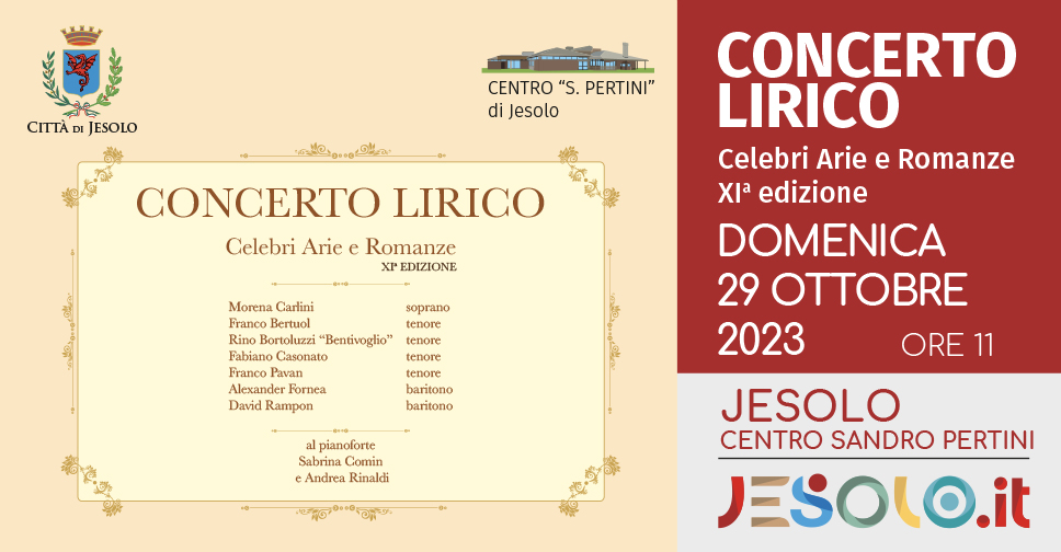 Concerto Lirico Celebri arie e romanze al Centro Pertini di Jeolo il 29 ottobre alle ore 11. Immagine di una pergamena con i nominativi dei protagonisti