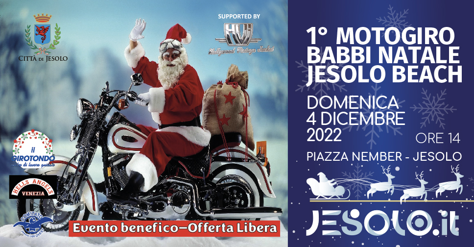 1° Motogiro Babbi Natale Jesolo Beach: immagine Babbo Natale in sella ad una moto.