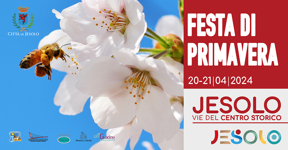 Festa di Primavera a Jesolo centro storico, 20 e 21 aprile 2024: immagine di fiori di ciliegio con un'ape