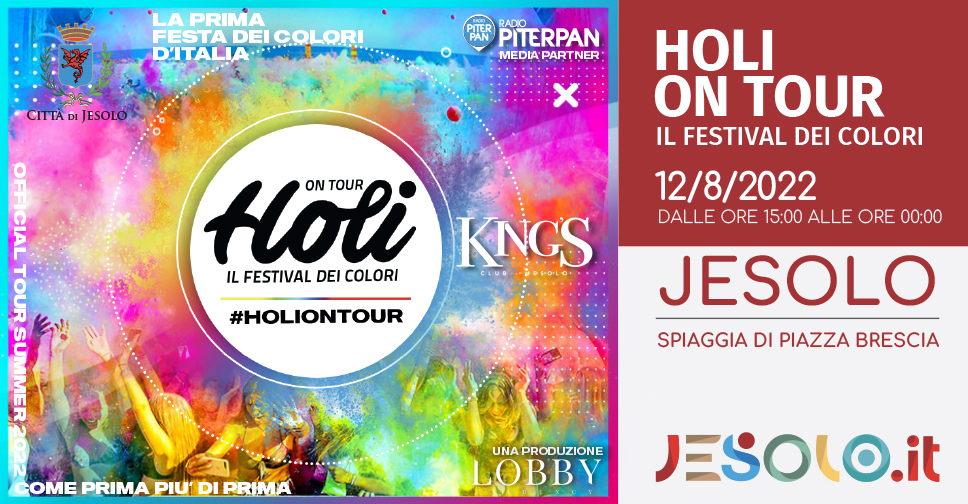 Holi on Tour- il Festival dei Colori il 12 agosto 2022 a Jesolo