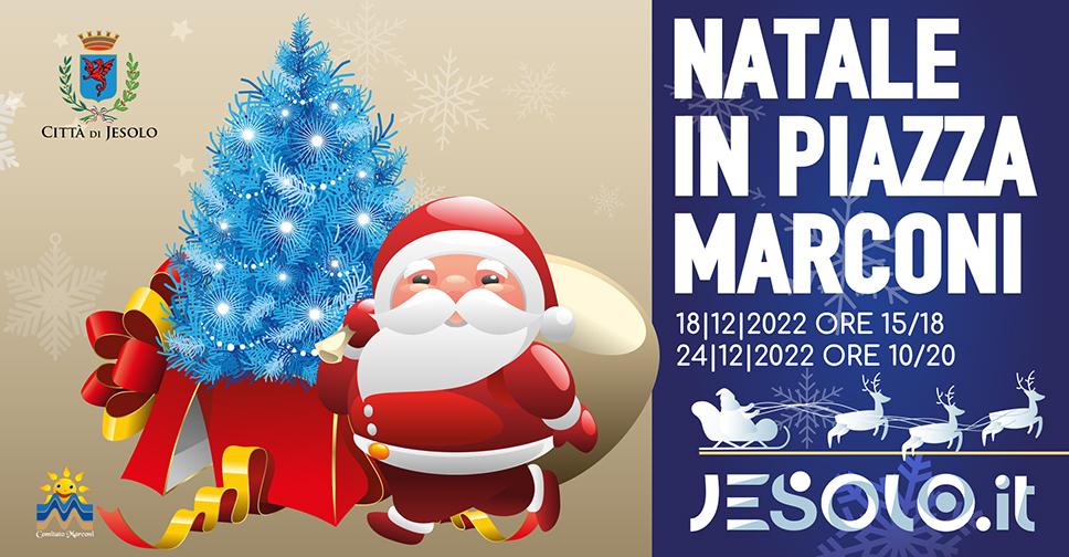 Natale Piazza Marconi Jesolo: immagine albero di natale e Babbo Natale 