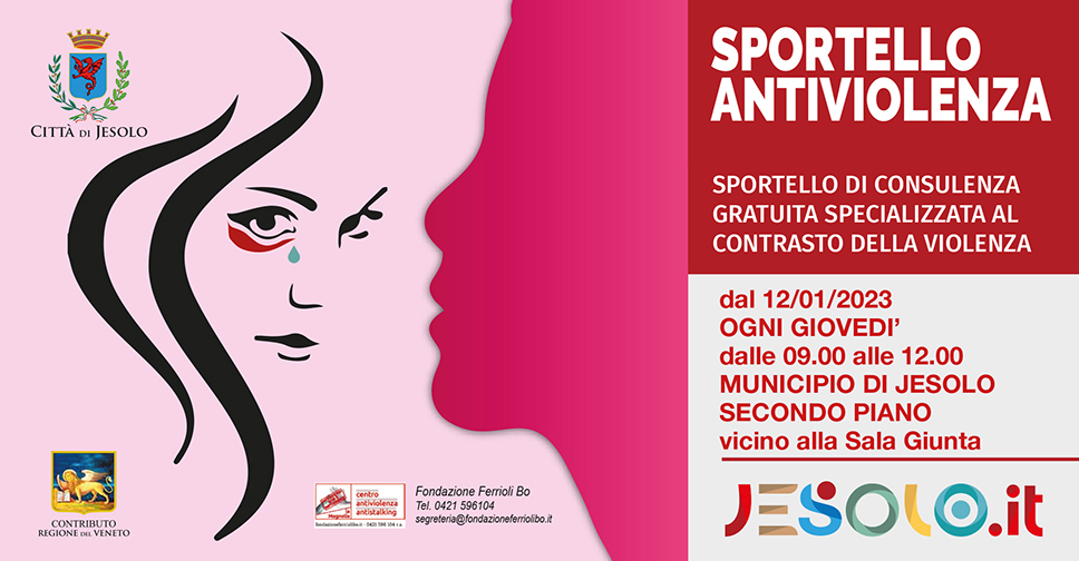 Sportello Antiviolenza Jesolo: immagine donna stilizzata con livido all'occhio e lacrima 