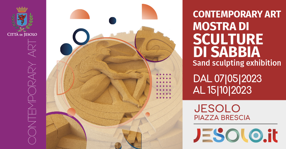 Mostra di sculture di sabbia 2023, in piazza Brescia a Jesolo dal 7 maggio al 24 settembre. Particolare di una scultura di sabbia in un tondo