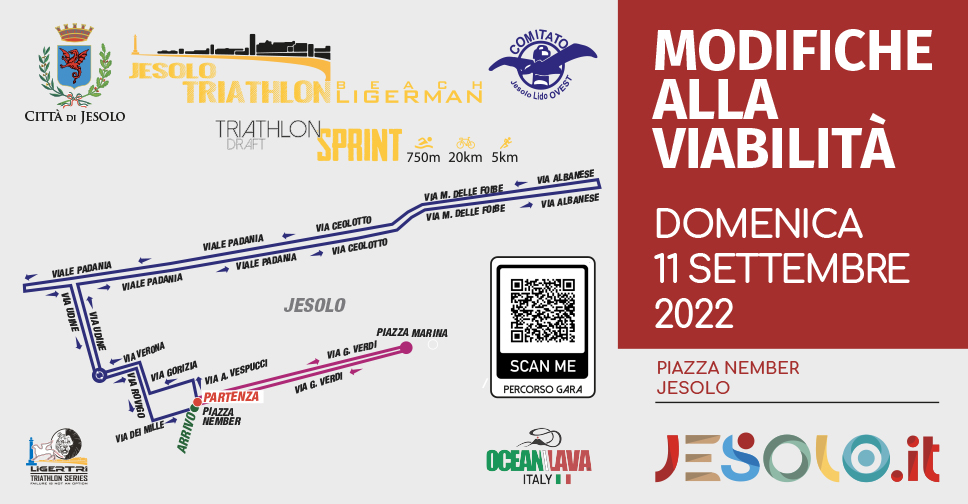 Triathlon sprint Ligerman Jesolo 2021 Modifiche alla viabilità
