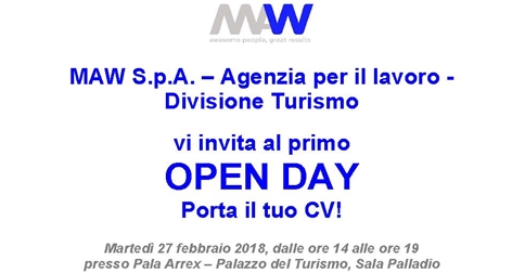 Open day Porta il tuo curriculum, Palazzo del Turismo di Jesolo, 27 fabbraio 2018