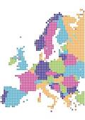 piantina dell'Europa con gli stati formati dalla propria bandiera a colori