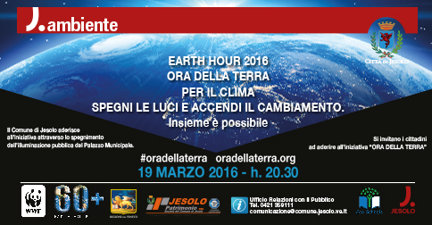 la Città di Jesolo partecipa a Earth Hour 2016-Ora della terra Sabato 19 marzo 2016 alle 20.30