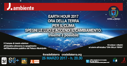 la Città di Jesolo partecipa a Earth Hour 2017 - Ora della terra Sabato 25 marzo 2017 alle 20.30